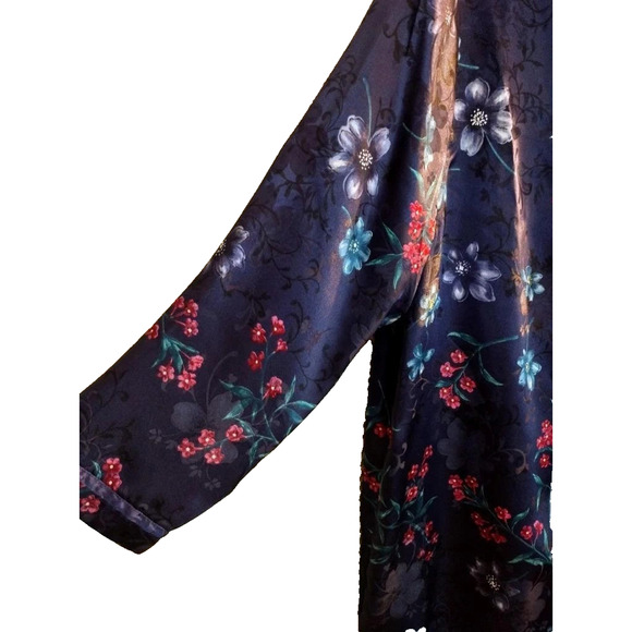 Intimate Moments Blue Floral Satin Nightgown Nightshirt Y2K Retro Look Elegant M - Picture 6 of 9